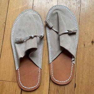 Slip on mules, suede and leather